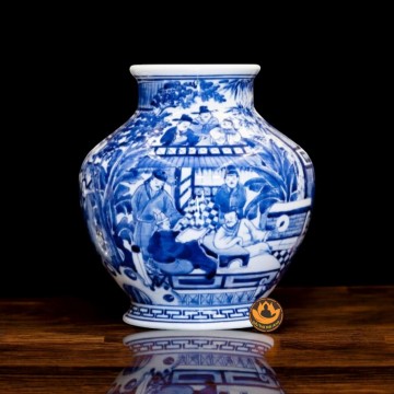 Bình Phong Thủy Bát Tiên Quần Tụ – Gốm Sứ Bát Tràng Men Lam Cổ